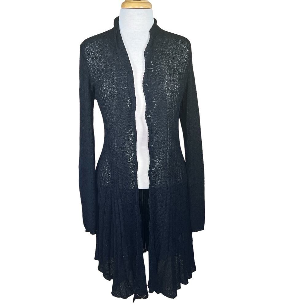 Soft Surroundings Women’s Black Stretchy Knit Open Front Sweater Duster Medium